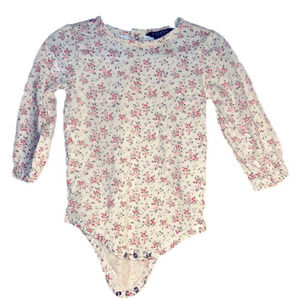 24M Month CHAPS long sleeve cotton white floral onesie button up back